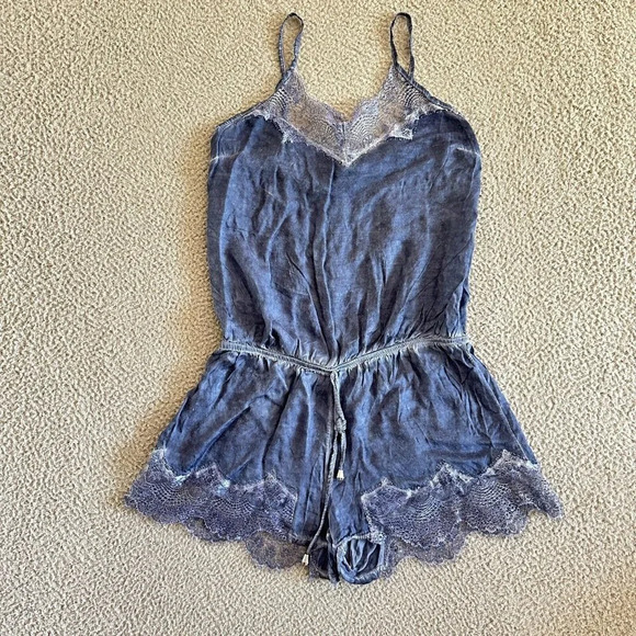 Made‎ in Italy Teddy Romper Lingerie Lace Trims Waist Drawstring - Picture 1 of 9